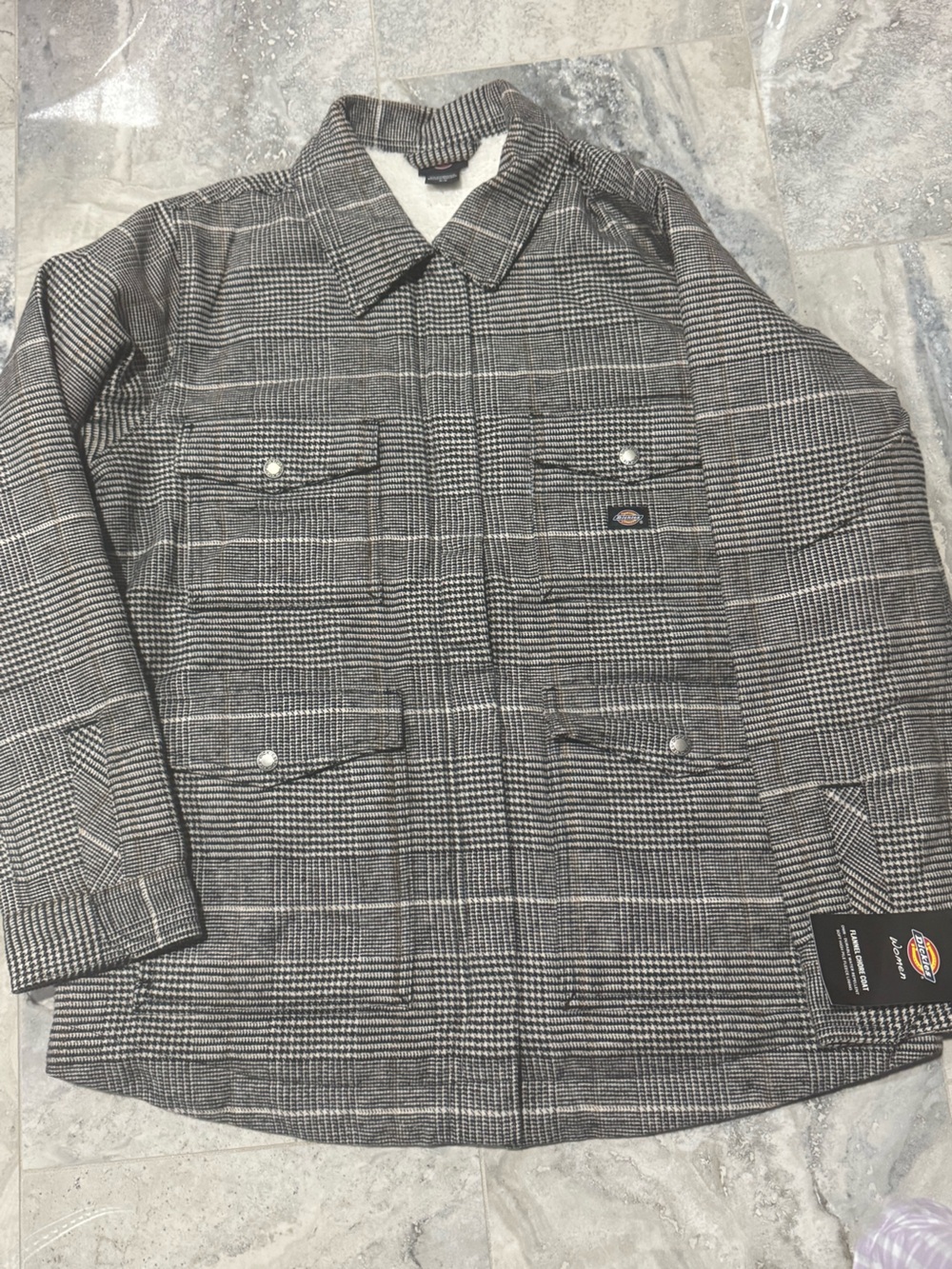 Dickies Black & Gray Glen Plaid Flannel Chore Coat
